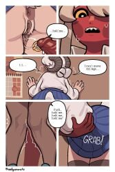 2025 animal_humanoid anus bodily_fluids bottomwear bovid bovid_humanoid breast_grab breasts calendar caprine caprine_humanoid clothing colored_nails comic duo eline_(theelgenerate) english_text female femboy genital_fluids genital_piercing genitals hand_on_breast hi_res horn humanoid humanoid_genitalia humanoid_on_humanoid humanoid_penetrated humanoid_penetrating humanoid_penetrating_humanoid humanoid_penis imp knees_shaking legwear levi_(theelgenerate) male male/female mammal mammal_humanoid nails obscured_eyes office office_sex penetration penis penis_piercing piercing prince_albert_piercing red_body sex shaking sharp_teeth sheep_humanoid skirt sweat teeth text theelgenerate thigh_highs trembling vaginal_fluids vulva