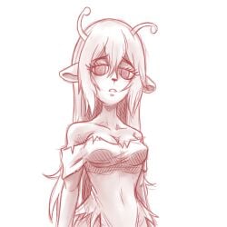 1:1_aspect_ratio 2017 alien antennae_(anatomy) bare_shoulders bovid breasts bue bue_(character) caprine clavicle cleavage clothing emoji_(race) emoji_alien_(samurai_jack) eyelashes female hair high_resolution humanoid looking_at_viewer mammal mature mature_female monochrome plagueofgripes samurai_jack simple_background solo white_background