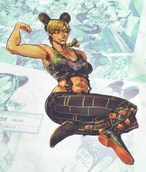 1girls :p abs armpit armpit_hair armpits athletic athletic_female bare_midriff bare_shoulders biceps big_breasts biting_lip biting_own_lip blonde_hair body_hair boots braid braided_hair braided_ponytail breasts busty curvaceous curvy curvy_female curvy_figure david_productions double_bun exposed_midriff eyeshadow female flexing flexing_bicep green_eyes green_eyeshadow green_hair green_lips green_lipstick hair_bun hair_buns hairy_armpits hi_res high_resolution highres huge_breasts jojo's_bizarre_adventure jolyne_kujo large_breasts light-skinned_female light_skin lipstick long_hair manga manga_page multicolored_hair muscular muscular_arms muscular_female one_eye_closed ponytail pubic_hair pubic_hair_peek shounen_jump simple_background six_pack smile smiling sn0wls solo solo_female solo_focus stone_ocean tagme thick_thighs thighs two_tone_hair voluptuous voluptuous_female wink winking winking_at_viewer