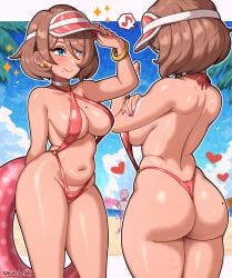 1girls armwear ass back back_view backboob big_ass big_breasts blue_eyes bracelet breasts brown_hair bubble_ass bubble_butt choker cleavage ear_piercing earrings evalynn_(sarukaiwolf) female female_focus hair hat headwear heart hips holding_object mole mole_on_breast mole_under_eye mole_under_mouth musical_note nail_polish nails neckwear original original_character pink_bikini pink_slingshot_swimsuit pool_float red_nail_polish red_nails sarukaiwolf short_hair skimpy skimpy_bikini skimpy_clothes slingshot_swimsuit smile solo solo_focus sparkles speech_bubble swimwear thick_thighs thighs visor visor_cap