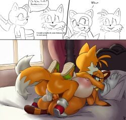 absurd_res anthro archie_comics bed bed_frame bedroom_eyes before_and_after big_breasts big_penis breasts canid canine clothing comic dominant dominant_male duo female footwear fox from_front_position furniture genitals gloves handwear hi_res holding_object holding_pillow huge_breasts humor imminent_sex male mammal marine_the_raccoon mating_press meme narrowed_eyes penetration penis pillow procyonid raccoon requesting seductive sega sex sex_request shoes short_stack sonic_the_hedgehog_(archie) sonic_the_hedgehog_(comics) sonic_the_hedgehog_(series) submissive submissive_female tails teztaz vaginal_penetration