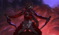 1boy 1girls baldur's_gate baldur's_gate_3 changeling clothed_sex cowgirl_position crazy_eyes dagger dark-skinned_male dungeons_and_dragons evil_grin evil_smile femdom forgotten_realms functionally_nude grin male_pov malesub nightmare_waifu orin_the_red pale-skinned_female pears_(artist) riding sex smile straddling straight unseen_male_face vaginal_penetration weapon