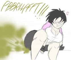 1girls angry angry_expression angry_face athletic athletic_female big_ass big_breasts big_butt clothed dragon_ball dragon_ball_z fart fart_cloud fart_fetish farting female huge_ass huge_breasts huge_butt huge_fart nightmaresfd onomatopoeia simple_background solo strong strong_female tomboy videl videl_(majin_buu_saga) videl_(short_hair)