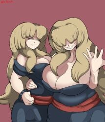 2026 2girls alice_(mario_the_music_box) alice_aduraice big_breasts blonde-haired_female blonde_hair blue_dress dress fangame ghost_girl hair_over_eyes house_of_horrorbrews mario_the_music_box same_character smiling srdaih8 srrosert_(artist) team_ari