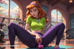 1girls ai_generated arm_support artist_name blush breasts cartoon_network closed_eyes clothed_masturbation crop_top daphne_blake day dildo dildo_in_pussy dildo_insertion dildo_riding dumbbell exercise eyeshadow female_masturbation ginger ginger_hair green_shirt gym hairband hanna-barbera hi_res indoors leggings lips lipstick long_hair makeup masturbation medium_breasts midriff navel nose orange_hair pants patreon_username progenarts purple_eyeshadow purple_footwear purple_hairband purple_pants pussy_juice scooby-doo sex_toy shirt short_sleeves sitting solo spread_legs tight_clothes vaginal_insertion vaginal_masturbation vaginal_penetration warner_brothers watermark web_address weights window wooden_floor yoga_pants