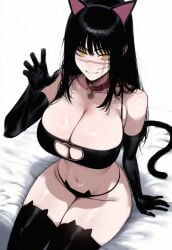 1girls ai_generated black_hair catgirl chainsaw_man demon demon_girl devil devil_girl female heroine light-skinned_female lowres ringed_eyes scar scar_on_face spiral_eyes truck-kun_art truck_kun yoru_(chainsaw_man)