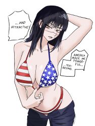1girls american_flag american_flag_bikini black_hair chainsaw_man demon demon_girl devil devil_girl female heroine japanese_female light-skinned_female mitaka_asa ringed_eyes scar scar_on_face spiral_eyes yoru_(chainsaw_man)