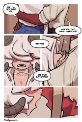 2025 after_sex animal_humanoid blush bottomwear bovid bovid_humanoid braces breath caprine caprine_humanoid clothing colored_nails comic duo eline_(theelgenerate) english_text female femboy hi_res horn humanoid humanoid_on_humanoid humanoid_penetrated humanoid_penetrating humanoid_penetrating_humanoid imminent_kiss imp levi_(theelgenerate) male male/female mammal mammal_humanoid nails obscured_eyes penetration red_body sex sheep_humanoid skirt text theelgenerate