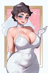 ai_generated black_hair blue_eyes bubble_butt diantha_(pokemon) female looking_at_viewer pokemon self_insert self_upload wedding_dress wedding_ring