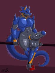 abs accessory balls big_penis cock_ring deadzgaia digital_media_(artwork) dragon erection genitals hi_res humanoid_genitalia humanoid_penis jewelry kraid_bot_(lurkerkraid) looking_at_viewer machine male metal_sonic mythological_creature mythological_scalie mythology nude penis penis_accessory penis_jewelry robot saggy_balls scalie simple_background solo solo_focus standing tail thick_thighs wide_hips