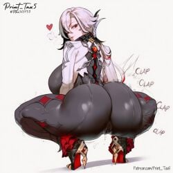 arlecchino_(genshin_impact) ass ass_focus ass_grab ass_up big_ass big_breasts breasts breasts_out embarrassed female female_only genshin_impact hoyoverse leggings leggings_down print_tax5 solo solo_female thick_ass thick_legs thick_thighs thighhighs thighs