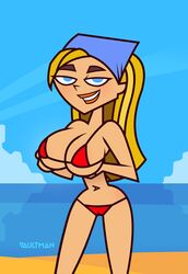 1girls accurate_art_style beach big_breasts bikini blonde_hair breasts busty huge_breasts human human_only large_breasts lindsay_(tdi) long_hair total_drama_island vaultman