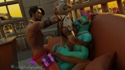 3d anthro_on_human armor ass_grab blender blush choking cum_inside double_penetration exhibitionism forced fortnite fortnite:_battle_royale gay guild_(fortnite) horse jonesy_(fortnite) licking_pecs llambro_(fortnite) male male_only muscular_male people_watching pleasured randomonimusxd raz_(fortnite) spying steam tattoos threesome tracy_trouble_(fortnite) unicorn x-lord