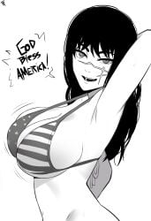 1girls american_flag american_flag_bikini black_hair chainsaw_man demon demon_girl devil devil_girl female heroine japanese_female light-skinned_female lord_dante mitaka_asa ringed_eyes scar scar_on_face spiral_eyes yoru_(chainsaw_man)