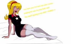 1girls alien alien_girl alien_humanoid ben_10 ben_10_omniverse big_breasts blonde_female blonde_hair dress female_focus female_only freckles freckles_on_face headband lipstick lucy_mann plump_thighs posing purple_eyes sketchintheshade thick_thighs thigh_socks thighhighs thighs zettai_ryouiki