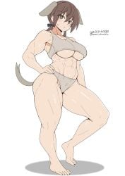 1girls abs animal_ears bitch bra brown_hair exhibitionism exhibitionist gertrud_barkhorn large_breasts muscle_girl panties sports_bra sports_panties strike_witches tail twintails unkai_daraku world_witches_series