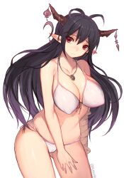 ahoge bad_twitter_id bandages bikini bikini_bottom black_hair blonde_hair blush breasts clothing covered_erect_nipples danua draph_race_(granblue_fantasy) erect_nipples erect_nipples_under_clothes female granblue_fantasy high_resolution horn_ornament horns jewelry large_breasts long_hair mukka necklace nipples red_eyes short_hair side-tie_bikini side-tie_bikini_bottom side-tie_clothing side-tie_swimsuit simple_background solo swimsuit twitter_username username white_background white_bikini white_swimsuit