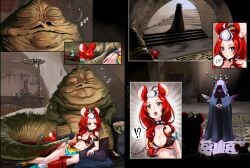 big_breasts bratty_submissive breasts cahryos chain_leash chained chained_collar chained_up cleavage comic comic_page hakos_baelz hololive hololive_english hololive_english_-promise- hooded_cloak irys_(hololive) jabba's_palace jabba_the_hutt large_breasts luke_skywalker_(cosplay) lying_on_side mister_squeaks multiple_panels pouting rat_ears rat_girl rat_tail scantily_clad shocked_expression slave_bikini slave_collar slave_leia_(cosplay) slave_outfit slavegirl spiked_collar