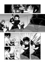 1boy beast_anime breasts cleavage comic death decapitation female female_death gun guro male multiple_girls penis skull_fucking straight weapon