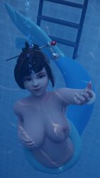 1girls 3d 3d_(artwork) activision big_breasts blizzard_entertainment breasts bubbles female french_nails imminent_sex long_fingernails mei-ling_zhou mei_(overwatch) mermaid mermaid_tail navel nipples nude overwatch pool self_upload solo swimming underwater water weirdoway