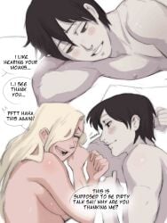 1boy 1girls absurd_res affectionate bed_sheet bedding bedroom_eyes black_eyes black_hair blonde_hair blue_eyes blush boruto:_naruto_next_generations breasts canon_couple closed_eyes comic completely_naked completely_naked_female completely_nude completely_nude_female completely_nude_male consensual couple cuddle cuddling dialogue dominant_female english_text female female_pov femdom hair_between_eyes hi_res high_resolution highres husband_and_wife ino_yamanaka light-skinned_female light-skinned_male light_skin looking_at_another looking_at_partner lying lying_on_bed lying_on_side male male/female married_couple monday_mint naked narrowed_eyes naruto naruto:_the_last naruto_(series) naruto_shippuden nipples nude nude_female nude_male on_bed open_mouth pale-skinned_female pale-skinned_male pale_skin pillow pov romantic romantic_ambiance romantic_couple sai shounen_jump shueisha smiling_at_partner speech_bubble story straight submissive_male text topless_female topless_male very_high_resolution weekly_shonen_jump white_background wholesome yamanaka_ino