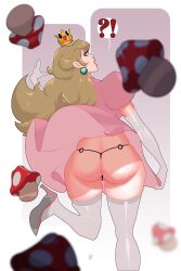 1girls ass blonde_hair dress dress_lift female krezlit mario_(series) mushroom pink_dress princess_peach super_mario_bros. thong