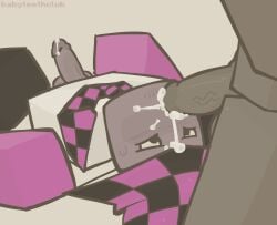 artist_name babyteethclub_(artist) balls blocky_body blowjob cum cum_drip cum_on_face gay male male_only oral penis roblox roblox_avatar robloxian tagme zexox1q
