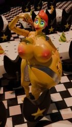 3d_(artwork) animatronic anonymousfm anthro areola ass avian beak big_breasts big_butt bird breasts chica_(fnaf) chicken digital_media_(artwork) female five_nights_at_freddy's five_nights_at_freddy's_2 food galliform gallus_(genus) hair hand_on_butt hi_res huge_breasts huge_butt huge_thighs hyper hyper_butt looking_back machine nipples nude open_mouth phasianid pizza robot scott_cawthon scottgames solo thick_thighs toy_chica_(psychojohn2) wide_hips