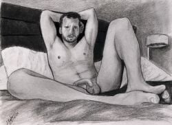 bed_buddy birthday_suit buffnstuf cock cock_out dick gay gay_male hand_drawn handdrawn handdrawn_art male male_body male_only naked naked_male naked_man nude_male pencil pencil_(artwork) pencil_sketch self_upload sitting_on_bed sketches_by_adab