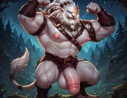 1boy ai_generated balls big_balls big_muscles big_nipples big_pecs big_penis booster_rex daddy erect_nipples erection furry furry_male gay huge_balls huge_cock huge_muscles huge_nipples huge_pecs league_of_legends male male_only muscles muscular muscular_anthro muscular_male rengar solo white_body white_fur