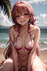 1girls ai_generated blush gasai_yuno mirai_nikki pink_eyes pink_hair smilling tag_me tagme tropical_setting twintails yandere