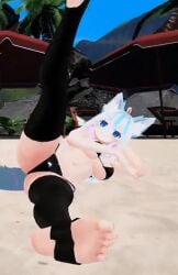 1girls 3d animal_ears animated beach bikini black_bikini black_thighhighs feet laying_down partially_clothed seanvr soles spread_legs tagme thighhighs video virtual_youtuber vrchat vtuber white_hair