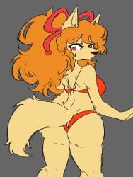 1female anthro ass back_view bikini ceroba_(undertale_yellow) ceroba_ketsukane female female_only fur furry furry_female furry_only looking_back tagme_(artist) undertale undertale_(series) undertale_yellow yellow_fur