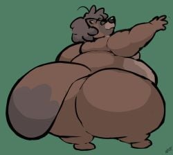 1boy anthro ass belly brown_fur brown_hair closed_eyes fat furry glasses hips hyper hyper_ass large_ass male male_focus male_only nude nude_male odendo original_character overweight_female overweight_male stomach stretching stretching_arms tanuki tanuki_humanoid thick_thighs thighs wide_hips