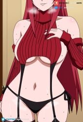 ai_generated big_breasts black_underwear curvy curvy_figure gray_eyes juanpi_amvs kushina_uzumaki long_hair milf naruto naruto_(series) naruto_shippuden patreon patreon_username red_hair red_top semi_nude uzumaki_kushina watermark