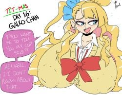 big_breasts blonde_hair embarrassed female female_focus female_only galko gyaru huge_breasts mr.lewd nipples_visible_through_clothing oshiete!_galko-chan school_uniform tit-mas_(mr.lewd)