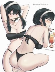 1girls ass ass_to_viewer big_breasts bikini black_bikini black_hair busty chascoby cleavage cocktail dagger dat_ass drink hairband light-skinned_female light_skin multiple_poses patreon_username red_eyes spy_x_family swimsuit tying_hair yor_briar yor_forger