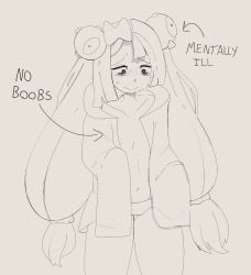 1girls brown_background creatures_(company) drawfag english_text eyebags fancy_shmancy_hair_clips game_freak gen_1_pokemon iono_(pokemon) long_hair meme mentally_ill_(meme) navel nintendo panties partially_undressed pokemon pokemon_sv sad sketch sweat underwear very_long_hair