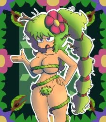 ahzucar annoyed annoyed_expression big_ass big_breasts big_butt dryad dryad_(terraria) flower flower_in_hair green_hair pubic_hair purple_eyes sticks_in_hair terraria vines