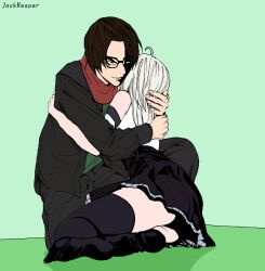 1girls beelceteam beelceverse clothed darkraimola darkraiteam erispheria evil_eyes evil_face evil_smile glasses hug imminent_sex jackreaper lo_que_darkraimola_se_perdio_por_huevon meme panties visible_panties white_hair