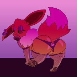 absurd_res ass big_butt chibitay clothed clothed_feral clothing clothing_aside ear_piercing eevee eyeshadow feral fishnet_clothing fishnet_legwear generation_1_pokemon genitals hi_res legwear makeup nintendo panties panties_aside partially_clothed pawpads paws piercing pokemon pokemon_(species) pussy underwear underwear_aside