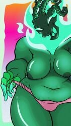 big_breasts chubby chubby_belly chubby_female genderswap_(mtf) green_skin league_of_legends monster panties panties_aside thick_thighs thresh