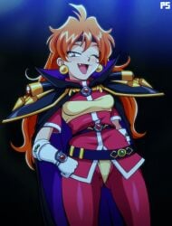 1girls absurd_res blush cape clothing female female_only gloves hand_on_hip headband lina_inverse long_hair looking_at_viewer oerba_yun_fang open_mouth orange_hair pumpkinsinclair slayers smiling smiling_at_viewer solo wink winking_at_viewer