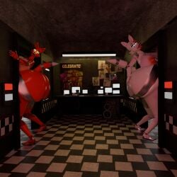 3d animatronic anonymousfm anthro areola ass big_breasts big_butt breasts canid canine digital_media_(artwork) duo female female/female five_nights_at_freddy's five_nights_at_freddy's_2 fox foxy_(fnaf) foxy_(psychojohn2) hand_on_butt hi_res huge_breasts huge_butt huge_thighs hyper hyper_butt looking_at_viewer machine makeup mammal mangle_(fnaf) mangle_(psychojohn2) nipples nude open_mouth robot scott_cawthon scottgames stuck stuck_in_door tail thick_thighs wide_hips