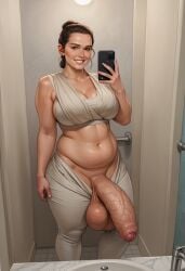 ai_generated balls bathroom big_balls big_breasts big_penis bra breasts brown_eyes brown_hair chubby chubby_belly chubby_futanari civitai flaccid foreskin futanari futazealot hanging_balls holding_phone huge_balls huge_cock light-skinned_futanari light_skin mirror_selfie pants_down penis penis_out revealing_clothes rey selfie smile star_wars thick_penis thick_thighs uncut veiny_penis wide_hips