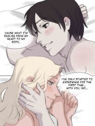 1boy 1girls absurd_res affectionate bed_sheet bedding bedroom_eyes black_eyes black_hair blonde_hair blue_eyes blush boruto:_naruto_next_generations canon_couple caress caressing caressing_face comic completely_naked completely_naked_female completely_nude completely_nude_female completely_nude_male consensual couple dominant_female female femdom hair_between_eyes hi_res high_resolution highres husband_and_wife ino_yamanaka light-skinned_female light-skinned_male light_skin lips lipstick lying lying_on_side makeup male male/female married_couple monday_mint nail_polish naked naruto naruto:_the_last naruto_(series) naruto_shippuden nude nude_female nude_male on_bed painted_nails pale-skinned_female pale-skinned_male pale_skin pillow pink_lips pink_lipstick pink_nail_polish pink_nails romantic romantic_ambiance romantic_couple sai shounen_jump shueisha smile smiling smiling_at_each_other smiling_at_partner story straight submissive_male topless topless_female topless_male very_high_resolution weekly_shonen_jump white_background wholesome yamanaka_ino