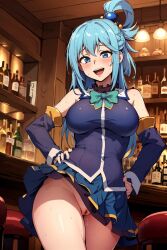 1girls ai_generated aqua_(konosuba) drinks female female_only kono_subarashii_sekai_ni_shukufuku_wo! looking_at_viewer no_panties solo thick_thighs upskirt wide_hips