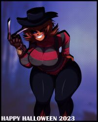 big_breasts big_thighs breasts clothes cosplay elronnyx female five_nights_at_freddy's five_nights_in_anime fnaf fnia freddy freddy_(fnaf) freddy_(fnia) thick thick_thighs thigh