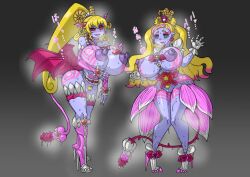 2girls corruption demon demon_girl demon_horns demon_tail high_heels huge_ass huge_breasts metamorgirl midriff multiple_girls navel thick_thighs transformation wide_hips