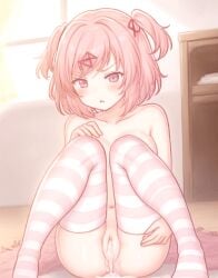 1girls ai_generated cum cum_in_pussy cum_inside disappointed doki_doki_literature_club embarrassed embarrassed_female embarrassed_naked_female embarrassed_nude_female female female_only naked naked_female natsuki_(doki_doki_literature_club) nude nude_female pink_hair semen semen_in_vagina solo